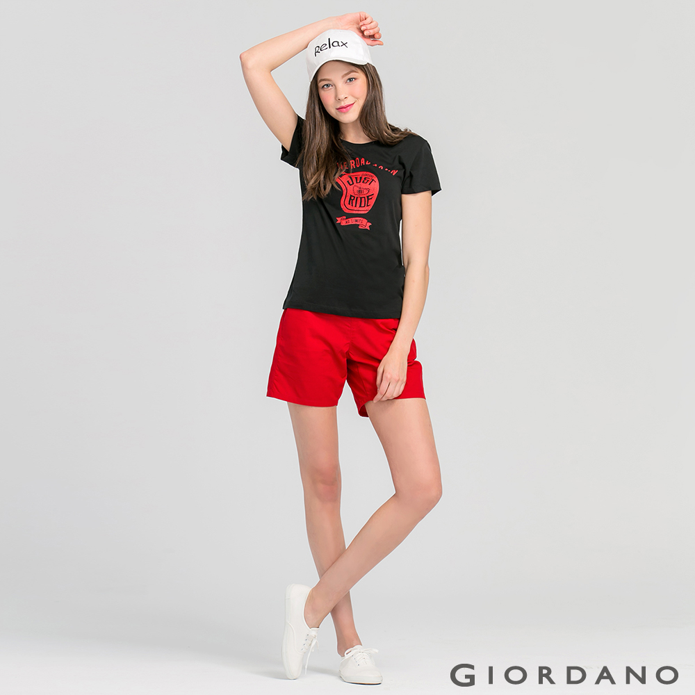 GIORDANO COOLMAX速乾拼色條紋腰休閒短褲-22 俏麗紅