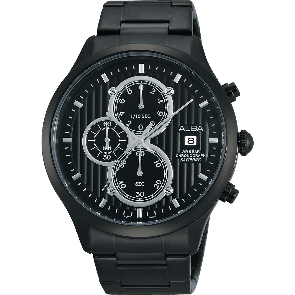 ALBA PRESTIGE 街頭玩酷三眼計時腕錶(AM3137X1)-IP黑/44mm