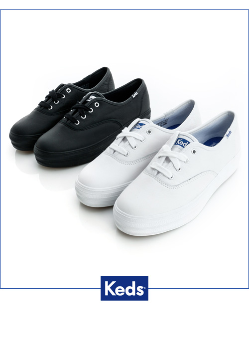 Keds 品牌經典厚底皮質綁帶休閒鞋-白