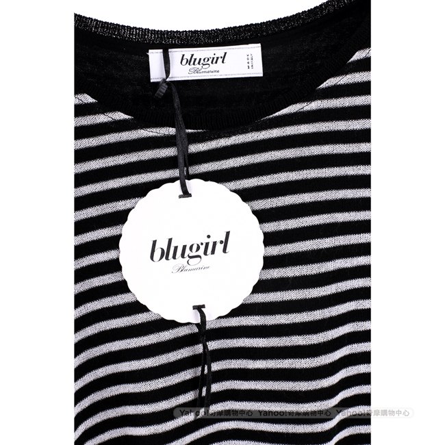 BLUGIRL 黑色條紋拼接雪紡百摺洋裝