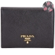 PRADA Saffiano Love 金字防刮牛皮內心印花釦式短夾(黑色) product thumbnail 1