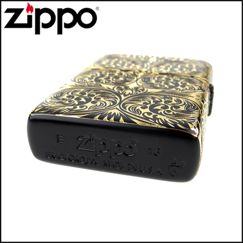 ZIPPO 日系~阿拉伯花紋5面蝕刻加工打火機(ARMOR裝甲)(霧黑金A款)