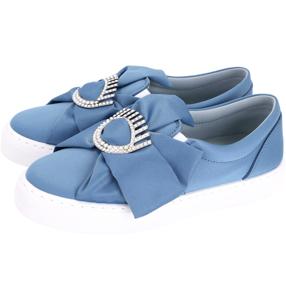 Chiara Ferragni Flirting 鑲鑽眨眼圖案緞面厚底鞋(藍色)