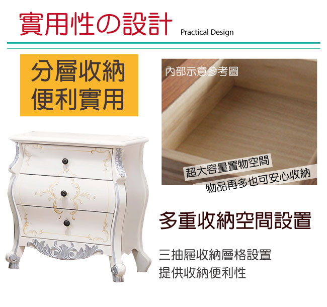 品家居 米查爾2尺三抽床頭櫃-61x44x70cm免組