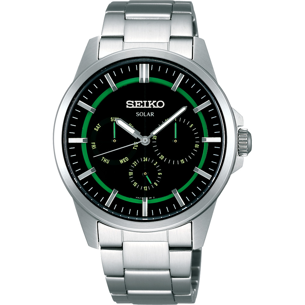 SEIKO Spirit 風行者太陽能全日曆腕錶(SBPV905J)-綠/銀/39mm