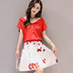 露背短袖上衣+印花半身裙兩件套 (紅色)-ROANN product thumbnail 1