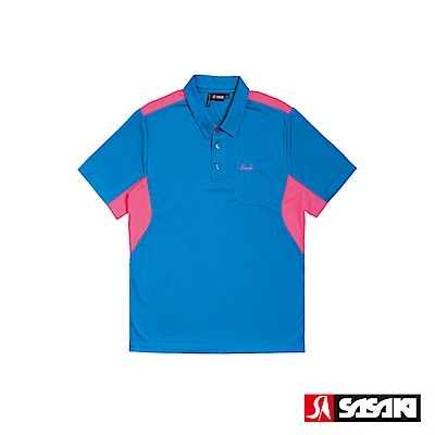 SASAKI 長效性吸濕排汗功能網球短衫-男-義大利藍/艷桃紅