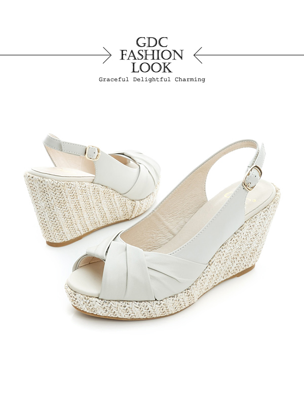 GDC-綿羊皮草編真皮楔型厚底魚口高跟鞋-米杏色