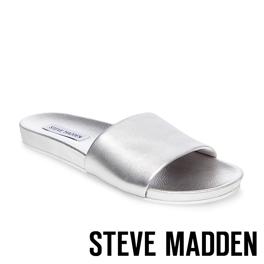 STEVE MADDEN-DAZE 真皮素面休閒拖鞋-銀色