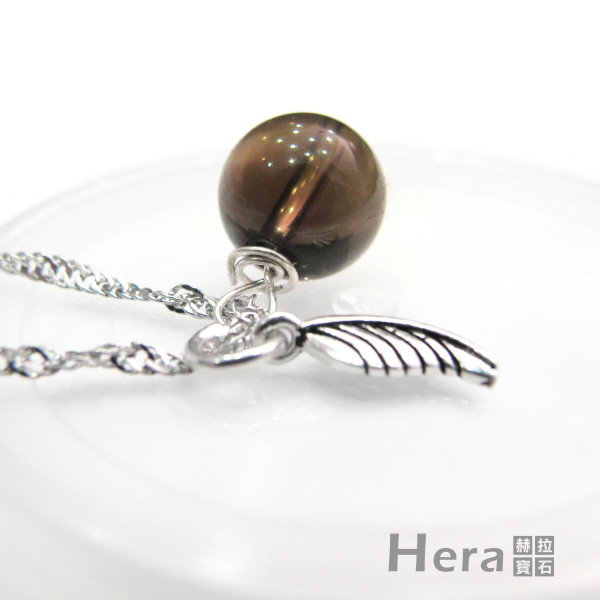 Hera925純銀手作天然茶水晶羽毛項鍊/鎖骨鍊