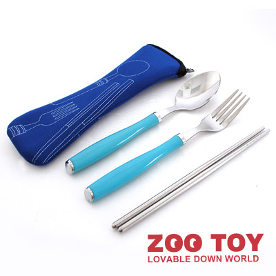 【ZOO TOY】城市簡約風環保筷湯匙叉子餐具組-10入組(藍色)