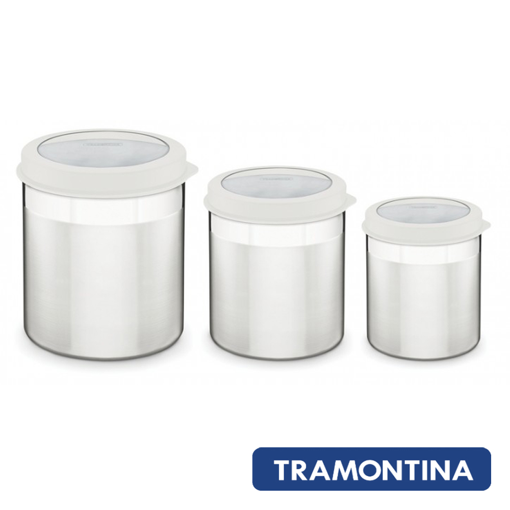 TRAMONTINA 不鏽鋼儲物密封罐3件組（白色）
