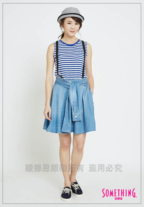 SOMETHING 天絲®綁袖造型圓裙-女-漂淺藍