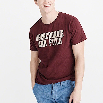 A&F 經典刺繡文字短袖T恤-酒紅色 AF Abercrombie