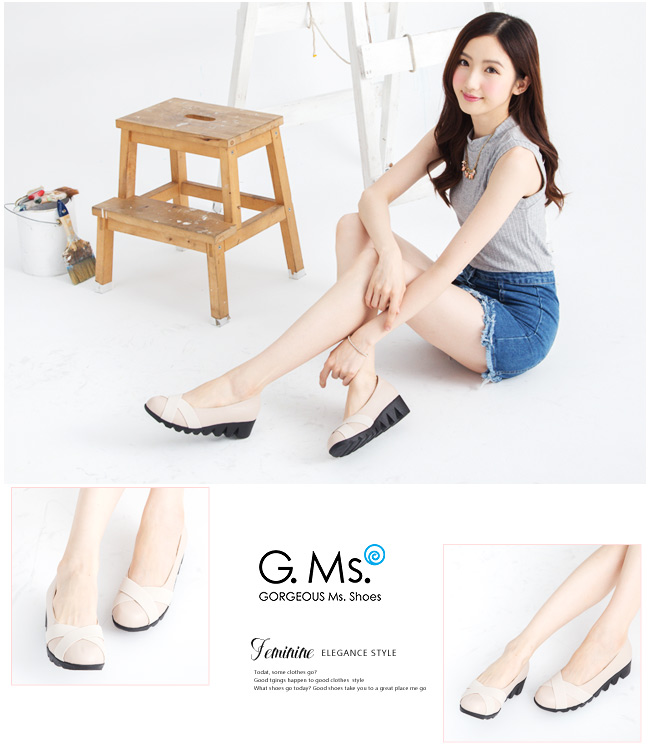 G.Ms. MIT系列-牛皮交叉鬆緊帶厚底包鞋- 風尚米