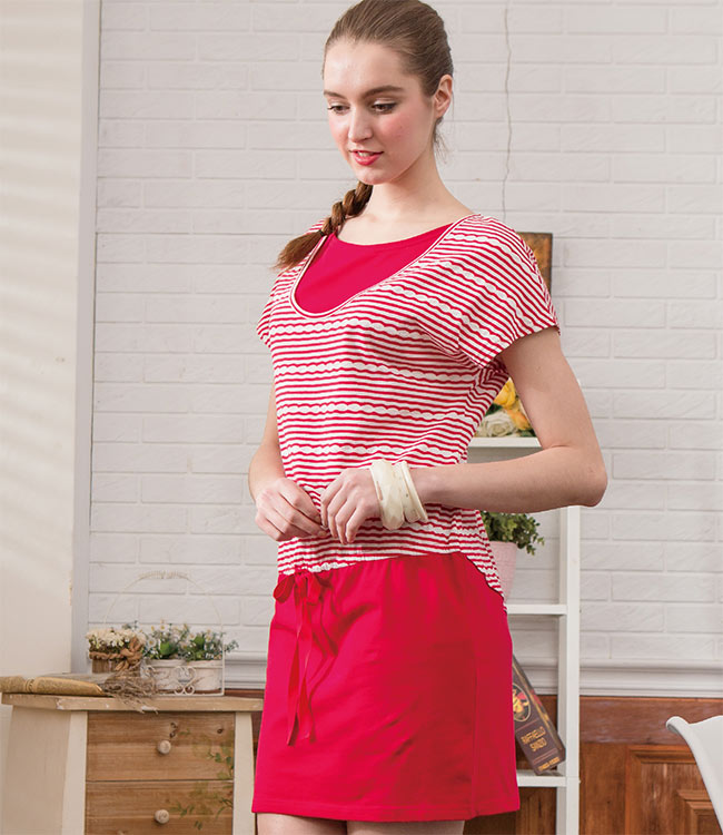 ohoh-mini歐歐咪妮 孕婦裝 運動風條紋連袖連身洋裝