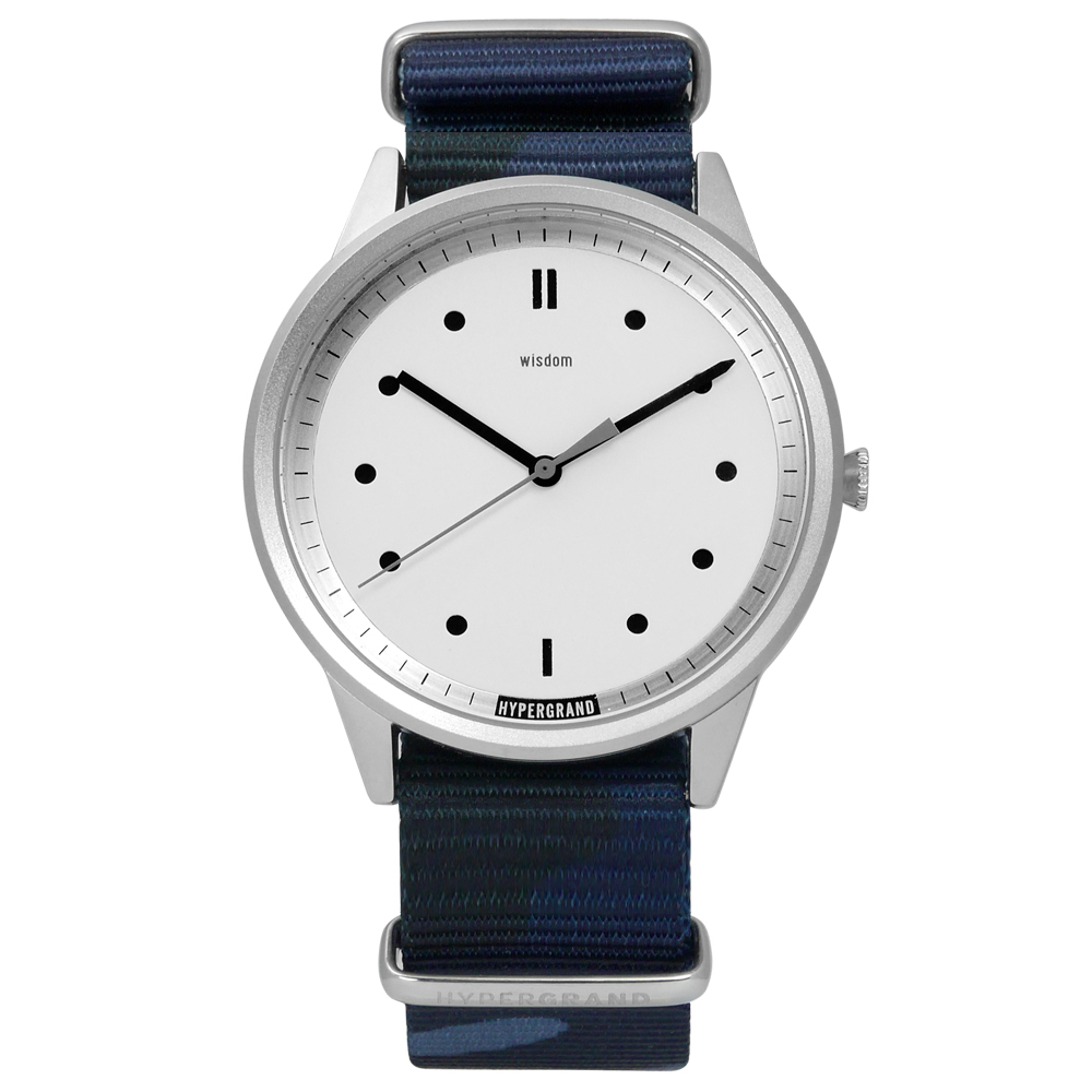 HyperGrand x wisdom聯名款迷彩印花尼龍手錶-白x深藍/40mm