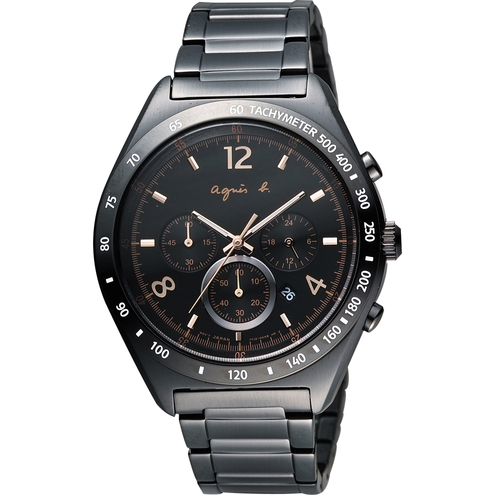 agnes b. 宇宙星馳視距儀計時腕錶-IP黑/42mm