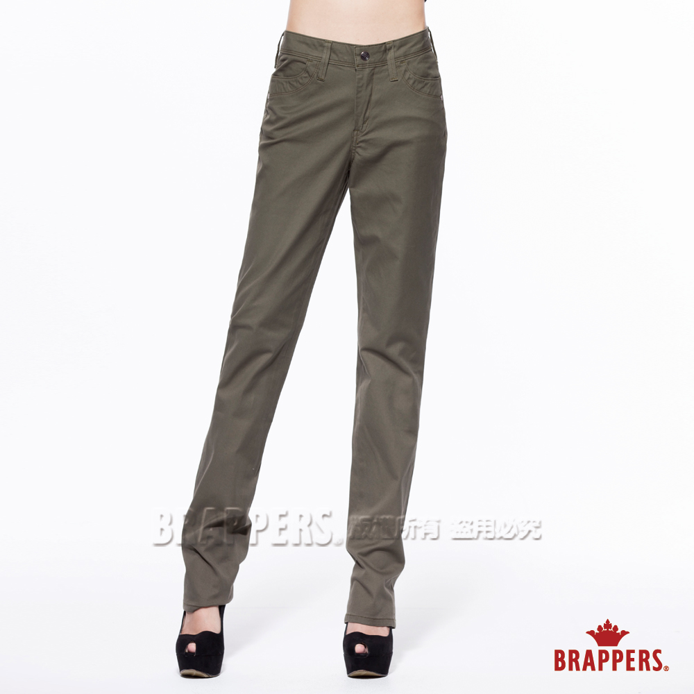BRAPPERS 女款 新美腳Royal系列-女用中腰彈性鑲鑽直筒褲-綠