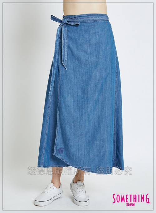 SOMETHING 天絲®綁帶一片造型長裙-女-拔洗藍