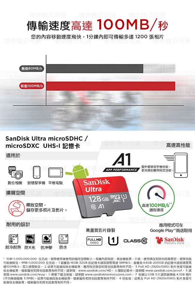 SanDisk Ultra microSDXC UHS-I (A1)128GB 記憶卡 公司貨