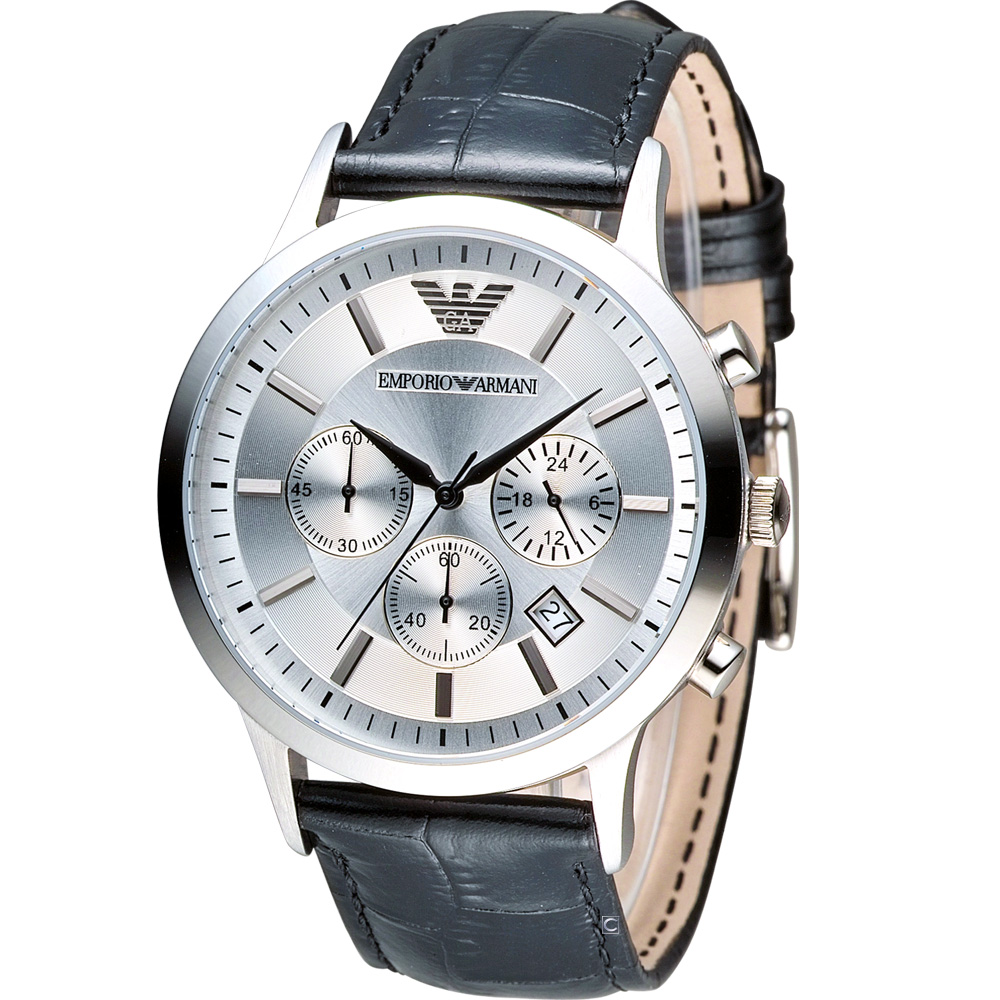 EMPORIO ARMANI Classic 簡約內斂計時腕錶-銀色x黑色/43mm