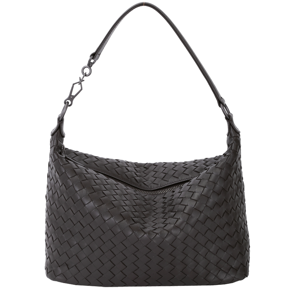 BOTTEGA VENETA 小羊皮經典手工編織肩背包(巧克力色)