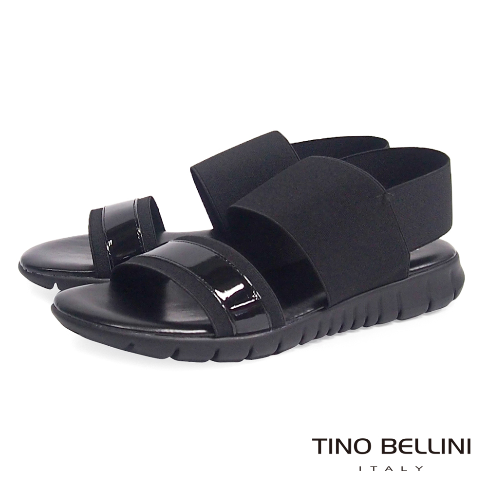 Tino Bellini 義大利進口時髦運動休閒繃帶平底涼鞋_黑