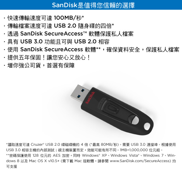 原價799)SanDisk Ultra USB 3.0 (CZ48) 64GB 隨身碟 公司貨