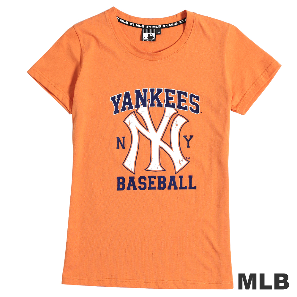 MLB-紐約洋基隊街頭感斑駁印花T恤-桔(女)