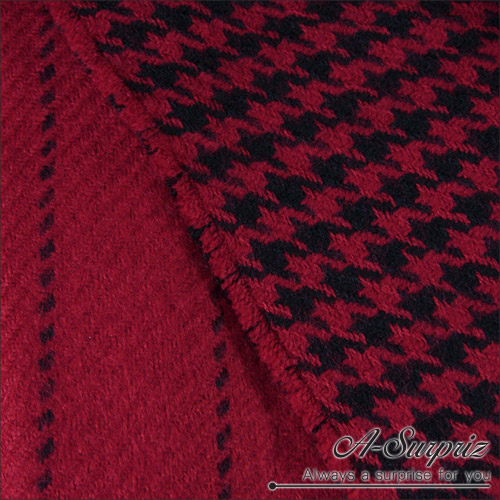 A-Surpriz 千鳥格紋雙面加大厚織披肩圍巾(紅黑)