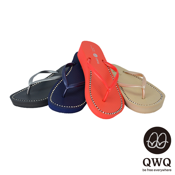 QWQ夾拖的創意(女) - 慛燦面鑽 3cm夾腳拖鞋 - 寶石藍