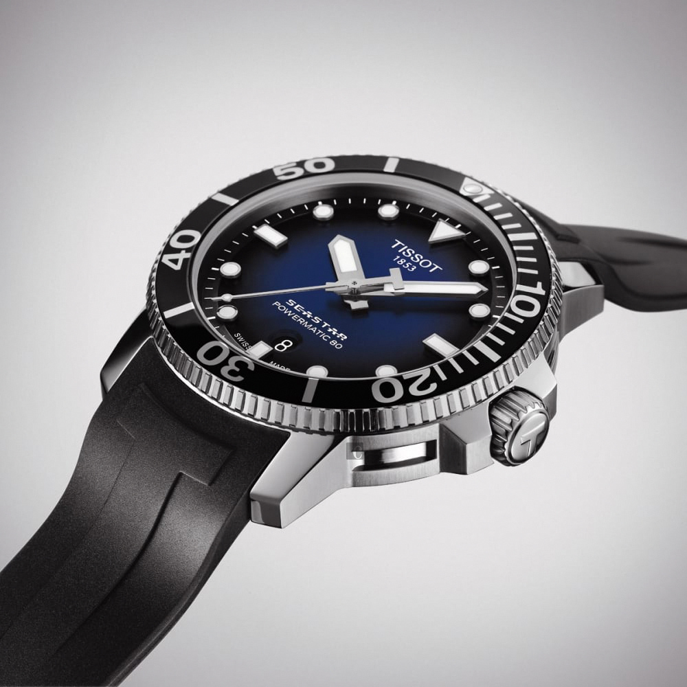 TISSOT 天梭 官方授權 Seastar 1000 海洋之星300米潛水機械錶-藍x黑/43mm T1204071704100