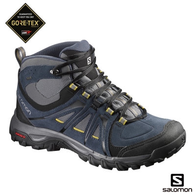 Salomon 登山鞋 中筒 GORETEX 防水 男 EVASION 藍黃