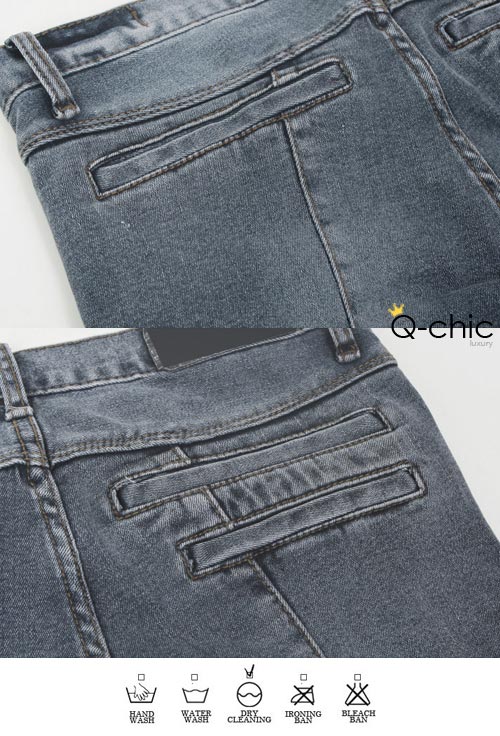 【Q-chic】顯瘦立體線條煙薰煙管褲 (灰色)