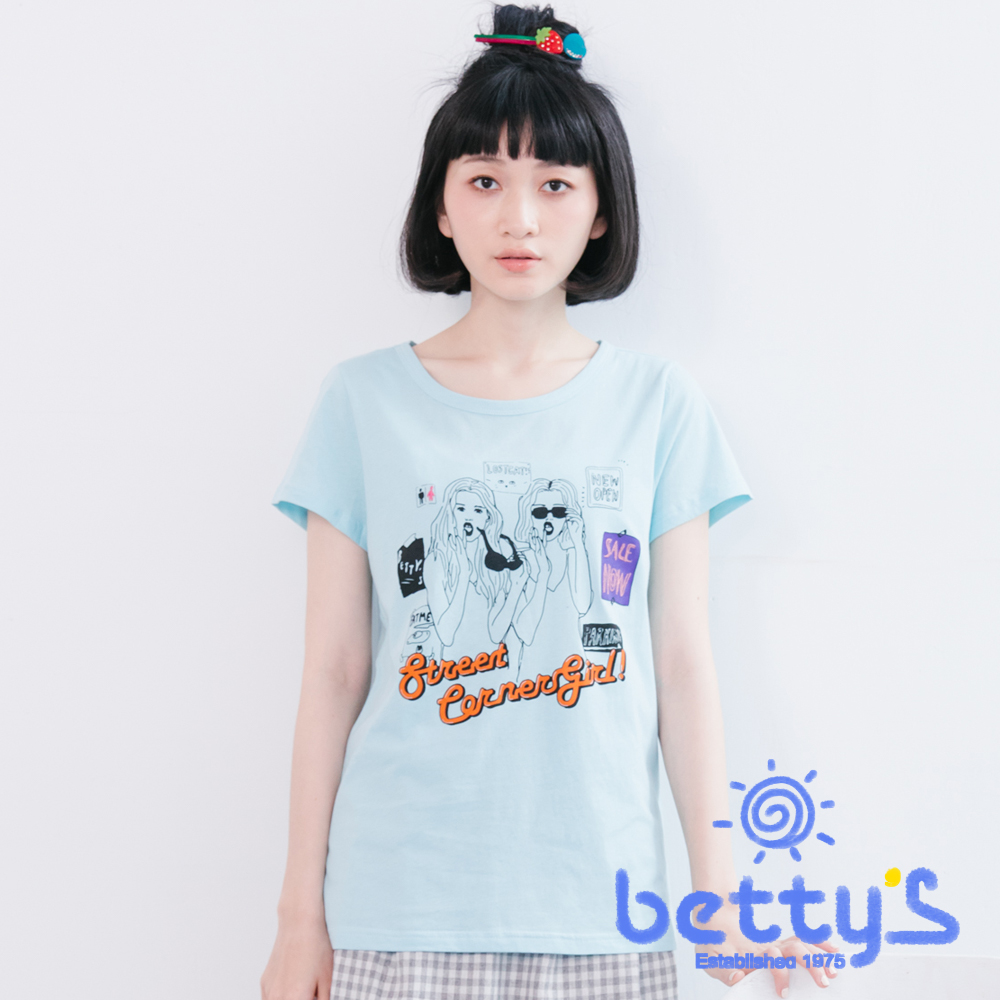 betty’s貝蒂思　手繪人物印花T-shirt(淺藍)