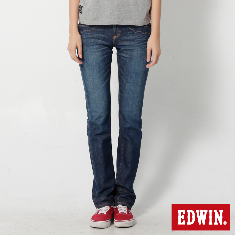 EDWIN MISS EG503袋蓋小直筒牛仔褲-女-拔洗藍