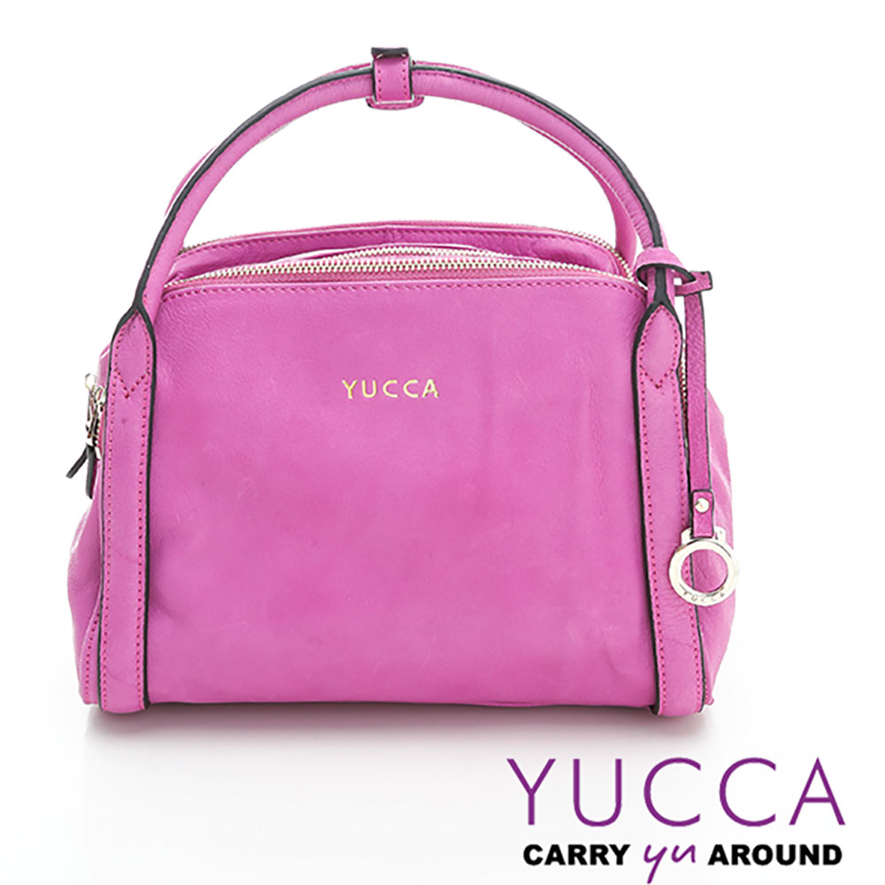 YUCCA - 牛皮立體甜美波士頓包-紫紅色- D0112062