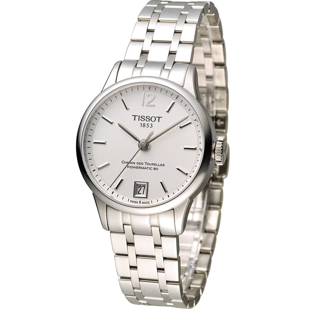 TISSOT 天梭 杜魯爾系列優雅80小時機械女錶-銀/32mm