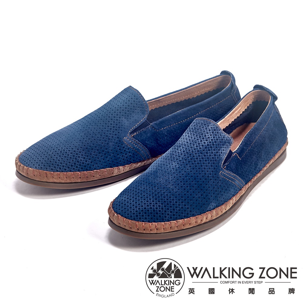 WALKING ZONE 透氣小洞設計直套懶人休閒鞋男鞋-藍