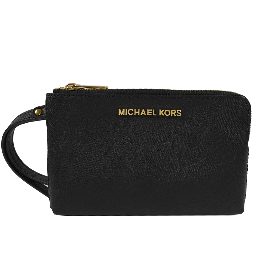 MICHAEL KORS JET SET雙色防刮牛皮雙層手拿包(黑白)