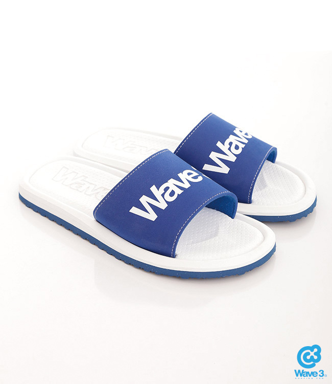 WAVE3【男】 台灣製 天鵝絨LOGO印刷一片拖鞋~藍