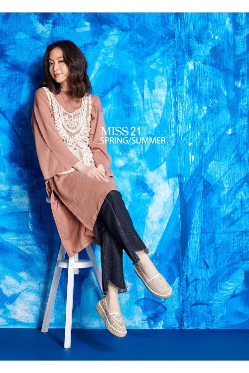 休閒鞋 MISS 21 度假風編織造型厚底草編鞋－白