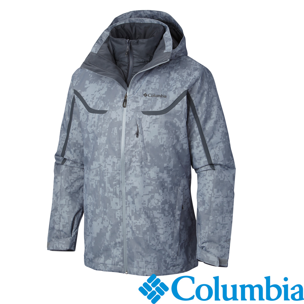Columbia-兩件式防水保暖連帽外套-男-淺灰色-UWM10430LY