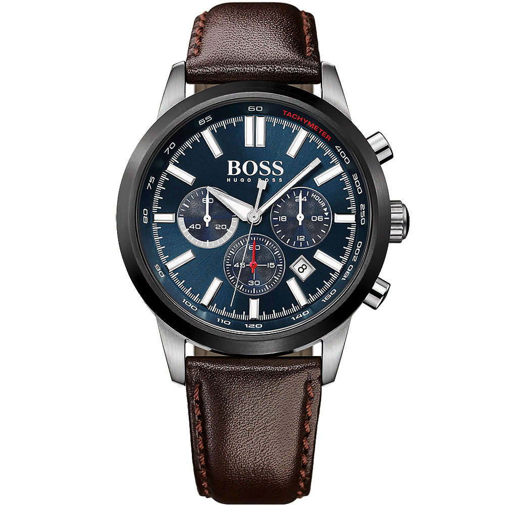 Hugo Boss RACE 王者競速計時腕錶-銀x咖啡/44mm