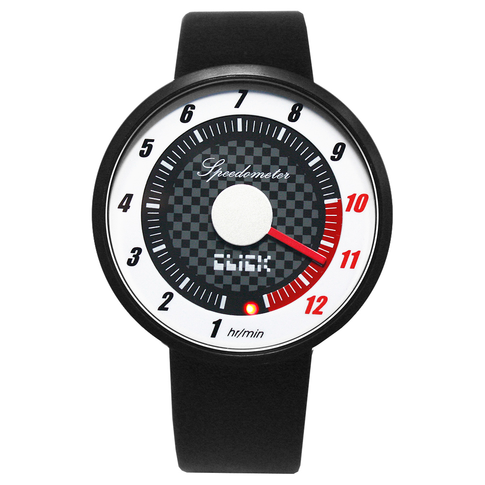 CLICK 飆速儀表個性皮帶錶-黑框白/45mm