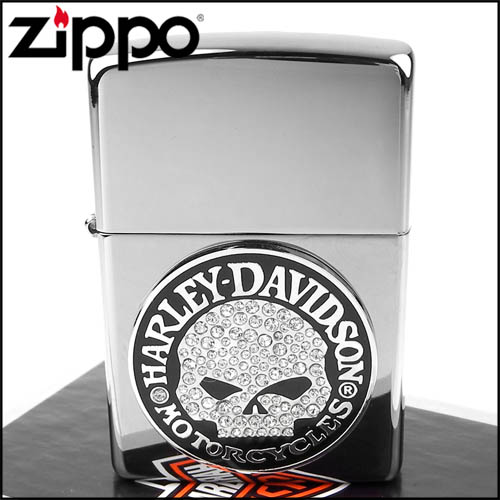 【ZIPPO】美系~哈雷~Davidson-SKULL-施華洛世奇水晶貼飾打火機