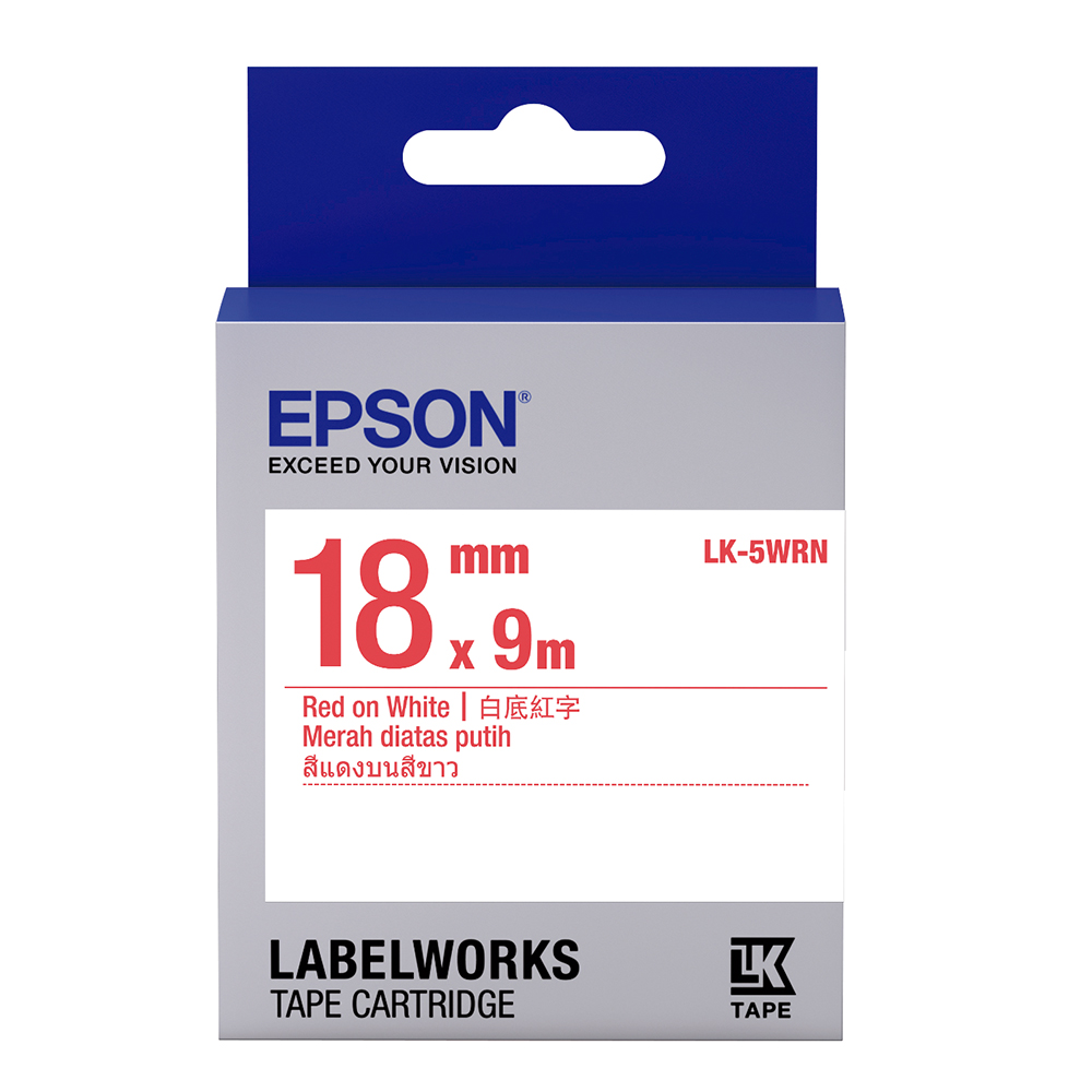 EPSON C53S655402 LK-5WRN一般系列白底紅字標籤帶(寬度18mm)