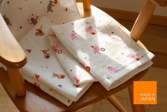 日本桃雪可愛紗布方巾(小小馬戲團-超值三件組)