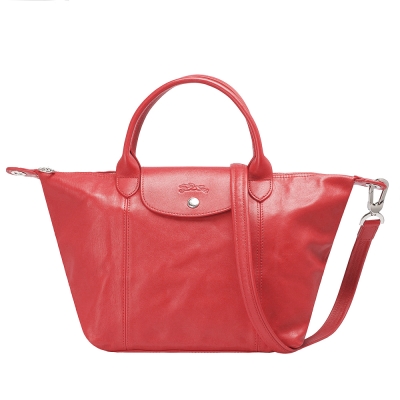 LONGCHAMP LE PLIAGE CUIR 混羊皮短把手提/斜背包(小-蜜桃粉)